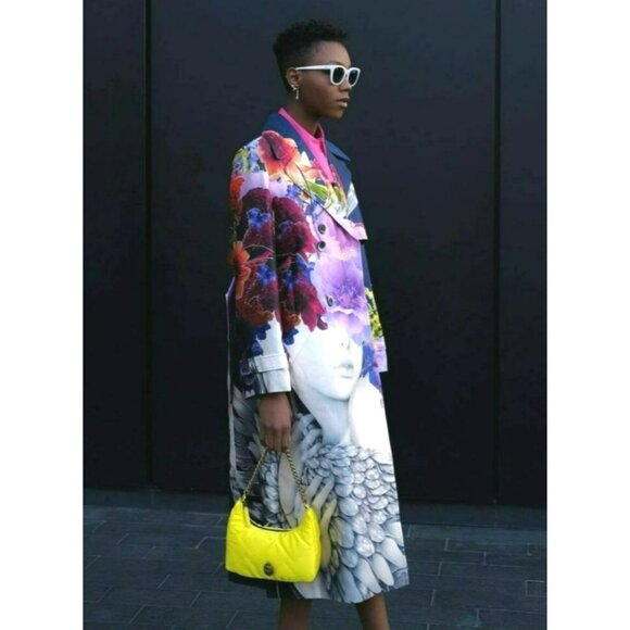 Jason Wu Purple Floral Print Silk Trench Coat Maximalist Art to Wear Eclectic - Picture 1 of 16